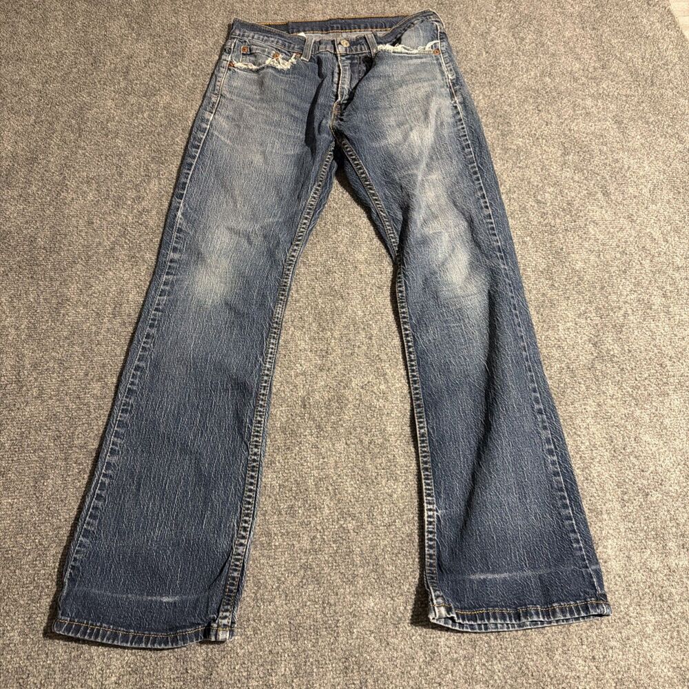 Levis 527 Denim Jeans Mens Size 30x30 Blue Bootcut Distressed Medium Wash